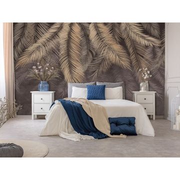 Обои виниловые на флизелине Design Studio 3D (Дизайн Студио 3Д) Тропикалия Коричневые ниспадающие тропические листья Бесшовная Фреска Гранд (FLV-004)