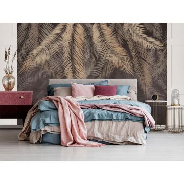 Обои виниловые на флизелине Design Studio 3D (Дизайн Студио 3Д) Тропикалия Коричневые ниспадающие тропические листья Бесшовная Фреска Classic (FLV-004)