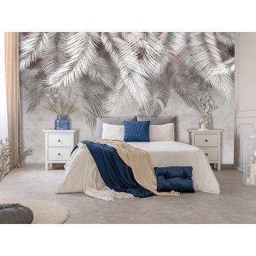 Обои виниловые на флизелине Design Studio 3D (Дизайн Студио 3Д) Тропикалия Тропические листья в теплых тонах Песок (FLV-006)