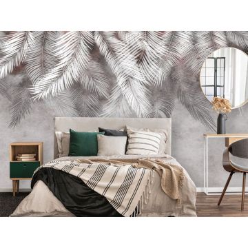 Обои виниловые на флизелине Design Studio 3D (Дизайн Студио 3Д) Тропикалия Тропические листья в теплых тонах Канвас (FLV-006)