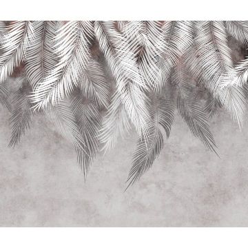 Обои виниловые на флизелине Design Studio 3D (Дизайн Студио 3Д) Тропикалия Тропические листья в теплых тонах Бесшовная Фреска Ultra (FLV-006)