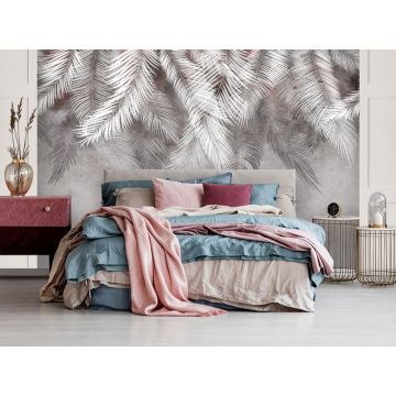 Обои виниловые на флизелине Design Studio 3D (Дизайн Студио 3Д) Тропикалия Тропические листья в теплых тонах Бесшовная Фреска Ultra (FLV-006)