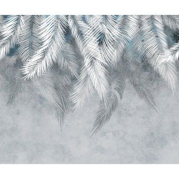 Обои виниловые на флизелине Design Studio 3D (Дизайн Студио 3Д) Тропикалия Тропические листья в голубых тонах Бесшовная Фреска Ultra (FLV-007)