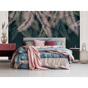 Обои виниловые на флизелине Design Studio 3D (Дизайн Студио 3Д) Тропикалия Тропические листья на изумруде Акварель (FLV-008)