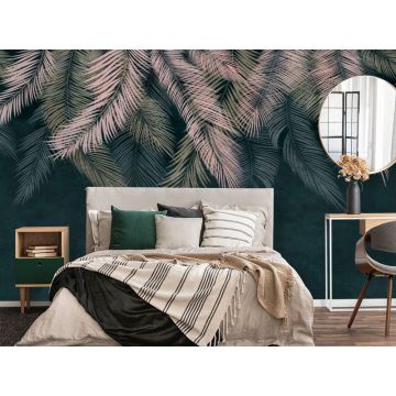 Обои виниловые на флизелине Design Studio 3D (Дизайн Студио 3Д) Тропикалия Тропические листья на изумруде Бесшовная Фреска Ultra (FLV-008)