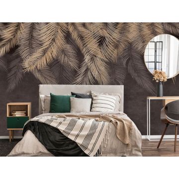 Обои виниловые на флизелине Design Studio 3D (Дизайн Студио 3Д) Тропикалия Коричневые тропические листья Канвас (FLV-009)