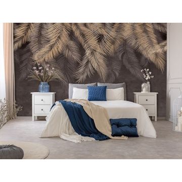 Обои виниловые на флизелине Design Studio 3D (Дизайн Студио 3Д) Тропикалия Коричневые тропические листья Акварель (FLV-009)