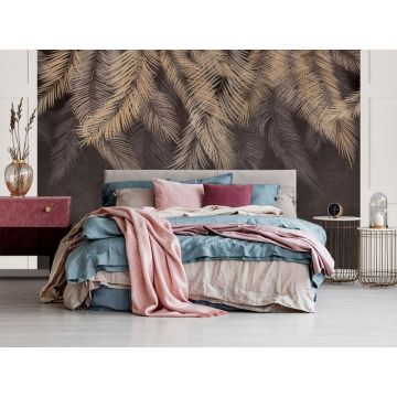 Обои виниловые на флизелине Design Studio 3D (Дизайн Студио 3Д) Тропикалия Коричневые тропические листья Бесшовная Фреска Гранд (FLV-009)