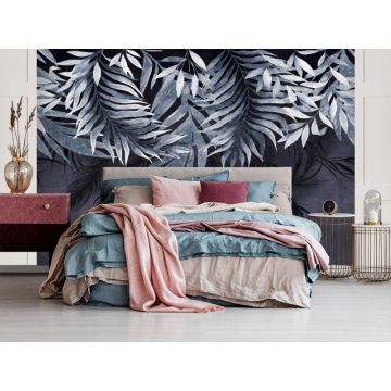 Обои виниловые на флизелине Design Studio 3D (Дизайн Студио 3Д) Тропикалия Фиолетовые ниспадающие листья Бесшовная Фреска Classic (FLV-011)