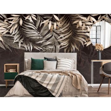Обои виниловые на флизелине Design Studio 3D (Дизайн Студио 3Д) Тропикалия Коричневые ниспадающие листья Канвас (FLV-012)
