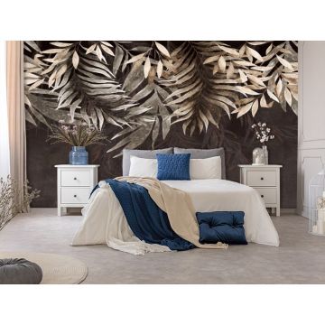 Обои виниловые на флизелине Design Studio 3D (Дизайн Студио 3Д) Тропикалия Коричневые ниспадающие листья Канвас (FLV-012)