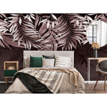 Обои виниловые на флизелине Design Studio 3D (Дизайн Студио 3Д) Тропикалия Красные ниспадающие листья Бесшовная Фреска Гранд (FLV-013)