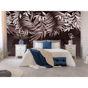 Обои виниловые на флизелине Design Studio 3D (Дизайн Студио 3Д) Тропикалия Красные ниспадающие листья Бесшовная Фреска Гранд (FLV-013)