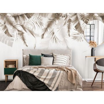 Обои виниловые на флизелине Design Studio 3D (Дизайн Студио 3Д) Тропикалия Оранжевый букет тропических листьев Бесшовная Фреска Classic (FLV-014)