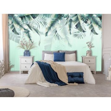 Обои виниловые на флизелине Design Studio 3D (Дизайн Студио 3Д) Тропикалия Изумрудный букет тропических листьев Песок (FLV-015)