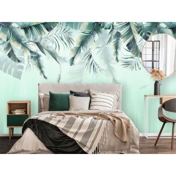 Обои виниловые на флизелине Design Studio 3D (Дизайн Студио 3Д) Тропикалия Изумрудный букет тропических листьев Акварель (FLV-015)
