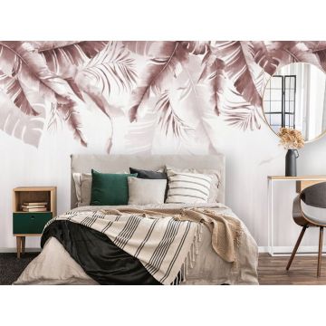 Обои виниловые на флизелине Design Studio 3D (Дизайн Студио 3Д) Тропикалия Красный букет тропических листьев Бесшовная Фреска Ultra (FLV-017)