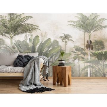 Обои виниловые на флизелине Design Studio 3D (Дизайн Студио 3Д) Саванна Пальмы на фоне гранж Канвас (SVN-001)