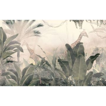 Обои виниловые на флизелине Design Studio 3D (Дизайн Студио 3Д) Саванна Жирафы за крупными листьями Канвас (SVN-002)