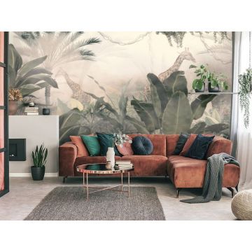 Обои виниловые на флизелине Design Studio 3D (Дизайн Студио 3Д) Саванна Жирафы за крупными листьями Бесшовная Фреска Classic (SVN-002)