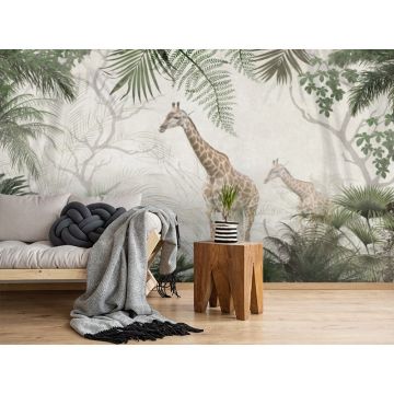 Обои виниловые на флизелине Design Studio 3D (Дизайн Студио 3Д) Саванна Жирафы между листьев Бесшовная Фреска Гранд (SVN-003)