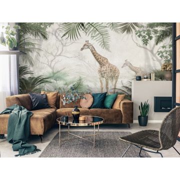 Обои виниловые на флизелине Design Studio 3D (Дизайн Студио 3Д) Саванна Жирафы между листьев Бесшовная Фреска Classic (SVN-003)