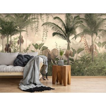 Обои виниловые на флизелине Design Studio 3D (Дизайн Студио 3Д) Саванна Животные в густой листве Песок (SVN-004)