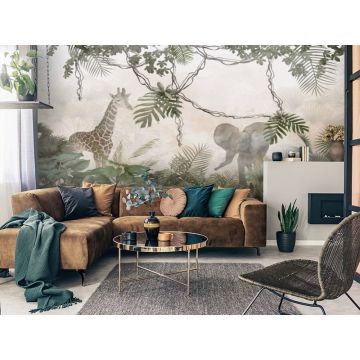 Обои виниловые на флизелине Design Studio 3D (Дизайн Студио 3Д) Саванна Животные среди лиан Песок (SVN-005)