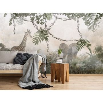 Обои виниловые на флизелине Design Studio 3D (Дизайн Студио 3Д) Саванна Животные среди лиан Бесшовная Фреска Classic (SVN-005)