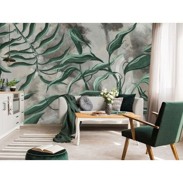 Обои виниловые на флизелине Design Studio 3D (Дизайн Студио 3Д) Avangard Зеленые переплетающиеся ветви Песок (AVG-004)