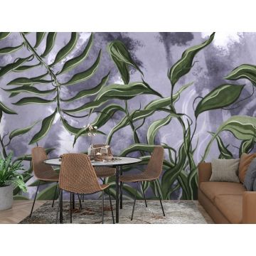 Обои виниловые на флизелине Design Studio 3D (Дизайн Студио 3Д) Avangard Переплетающиеся ветви на фиолетовом фоне Песок (AVG-001)