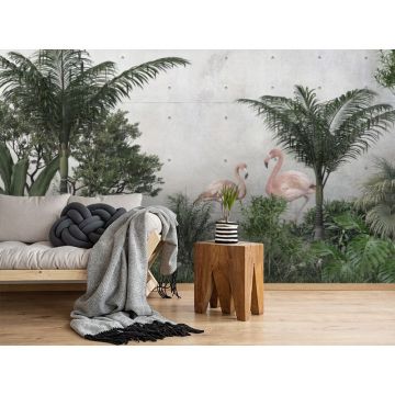Обои виниловые на флизелине Design Studio 3D (Дизайн Студио 3Д) Саванна Фламинго у бетонной стены Песок (SVN-008)