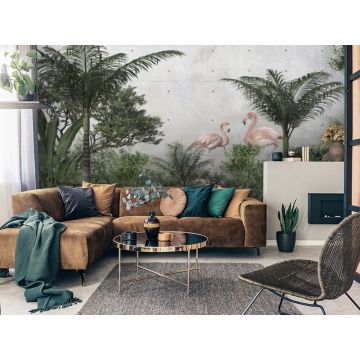 Обои виниловые на флизелине Design Studio 3D (Дизайн Студио 3Д) Саванна Фламинго у бетонной стены Акварель (SVN-008)