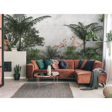 Обои виниловые на флизелине Design Studio 3D (Дизайн Студио 3Д) Саванна Фламинго у бетонной стены Бесшовная Фреска Гранд (SVN-008)