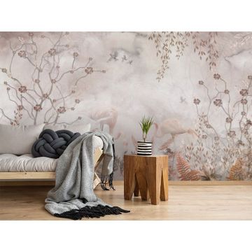 Обои виниловые на флизелине Design Studio 3D (Дизайн Студио 3Д) Саванна Фламинго между листьев Песок (SVN-009)