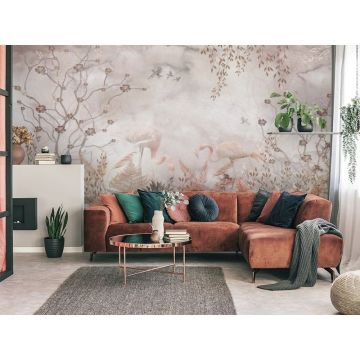 Обои виниловые на флизелине Design Studio 3D (Дизайн Студио 3Д) Саванна Фламинго между листьев Акварель (SVN-009)