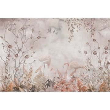 Обои виниловые на флизелине Design Studio 3D (Дизайн Студио 3Д) Саванна Фламинго между листьев Бесшовная Фреска Гранд (SVN-009)