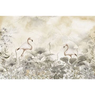 Обои виниловые на флизелине Design Studio 3D (Дизайн Студио 3Д) Саванна Фламинго в листве на желтом Акварель (SVN-010)