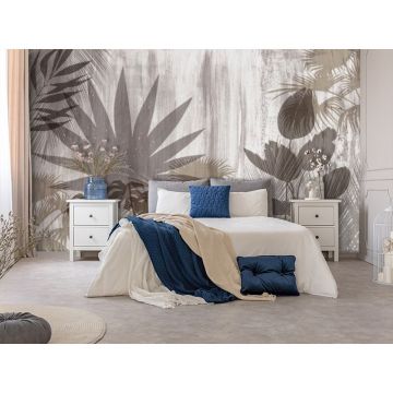 Обои виниловые на флизелине Design Studio 3D (Дизайн Студио 3Д) Leaves Силуэты листьев на фоне гранж Бесшовная Фреска Classic (LVS-001)