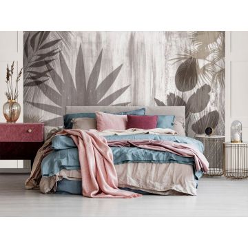 Обои виниловые на флизелине Design Studio 3D (Дизайн Студио 3Д) Leaves Силуэты листьев на фоне гранж Бесшовная Фреска Ultra (LVS-001)