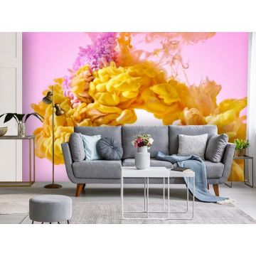 Обои виниловые на флизелине Design Studio 3D (Дизайн Студио 3Д) Флюидная дымка Взрыв желтой дымки Бесшовная Фреска Гранд (FLD-010)