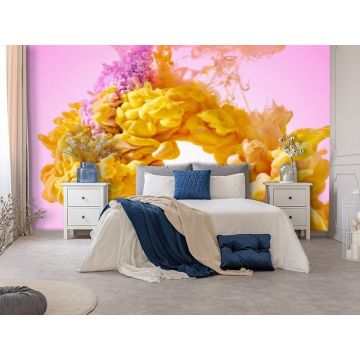 Обои виниловые на флизелине Design Studio 3D (Дизайн Студио 3Д) Флюидная дымка Взрыв желтой дымки Бесшовная Фреска Гранд (FLD-010)