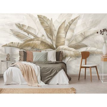 Обои виниловые на флизелине Design Studio 3D (Дизайн Студио 3Д) Leaves Букет тропических листьев на абстрактном фоне Бесшовная Фреска Гранд (LVS-002)