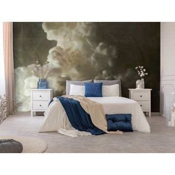 Обои виниловые на флизелине Design Studio 3D (Дизайн Студио 3Д) Флюидная дымка Белая дымка во тьме Бесшовная Фреска Гранд (FLD-013)