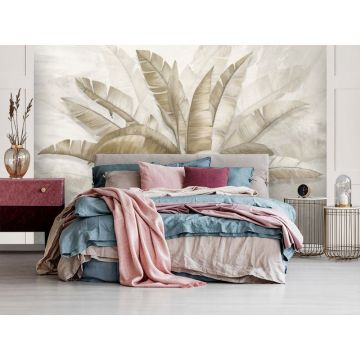 Обои виниловые на флизелине Design Studio 3D (Дизайн Студио 3Д) Leaves Букет тропических листьев на абстрактном фоне Бесшовная Фреска Classic (LVS-002)