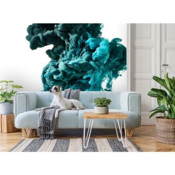 Обои виниловые на флизелине Design Studio 3D (Дизайн Студио 3Д) Флюидная дымка Спускающаяся бирюзовая дымка Канвас (FLD-014)