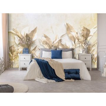 Обои виниловые на флизелине Design Studio 3D (Дизайн Студио 3Д) Leaves Листья на золотом фоне Канвас (LVS-003)