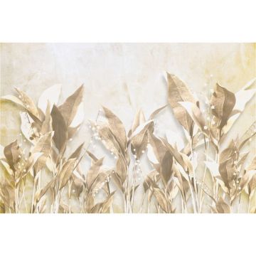 Обои виниловые на флизелине Design Studio 3D (Дизайн Студио 3Д) Leaves Листья на золотом фоне Бесшовная Фреска Гранд (LVS-003)