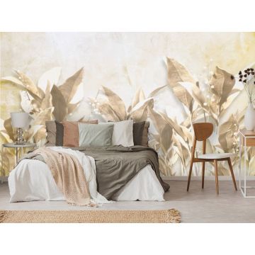 Обои виниловые на флизелине Design Studio 3D (Дизайн Студио 3Д) Leaves Листья на золотом фоне Бесшовная Фреска Гранд (LVS-003)