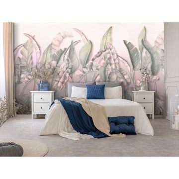 Обои виниловые на флизелине Design Studio 3D (Дизайн Студио 3Д) Leaves Тропические листья на нежно-розовом Канвас (LVS-005)